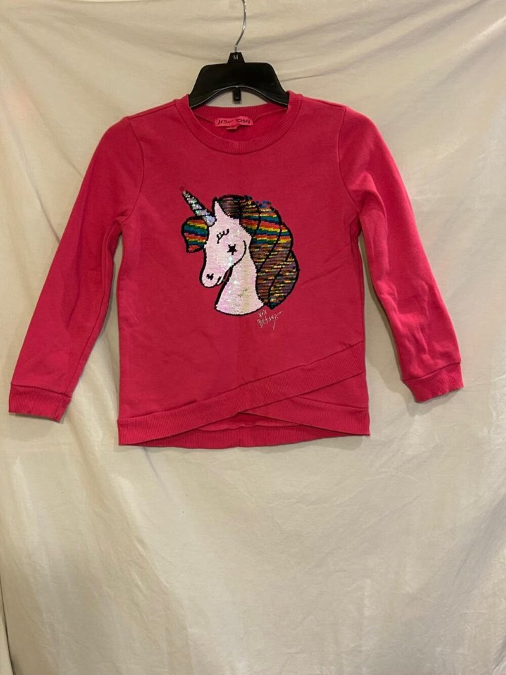 Betsey Johnson Girls 10 Pink Rainbow Flip Sequin Unicorn Long Sleeve Sweatshirt